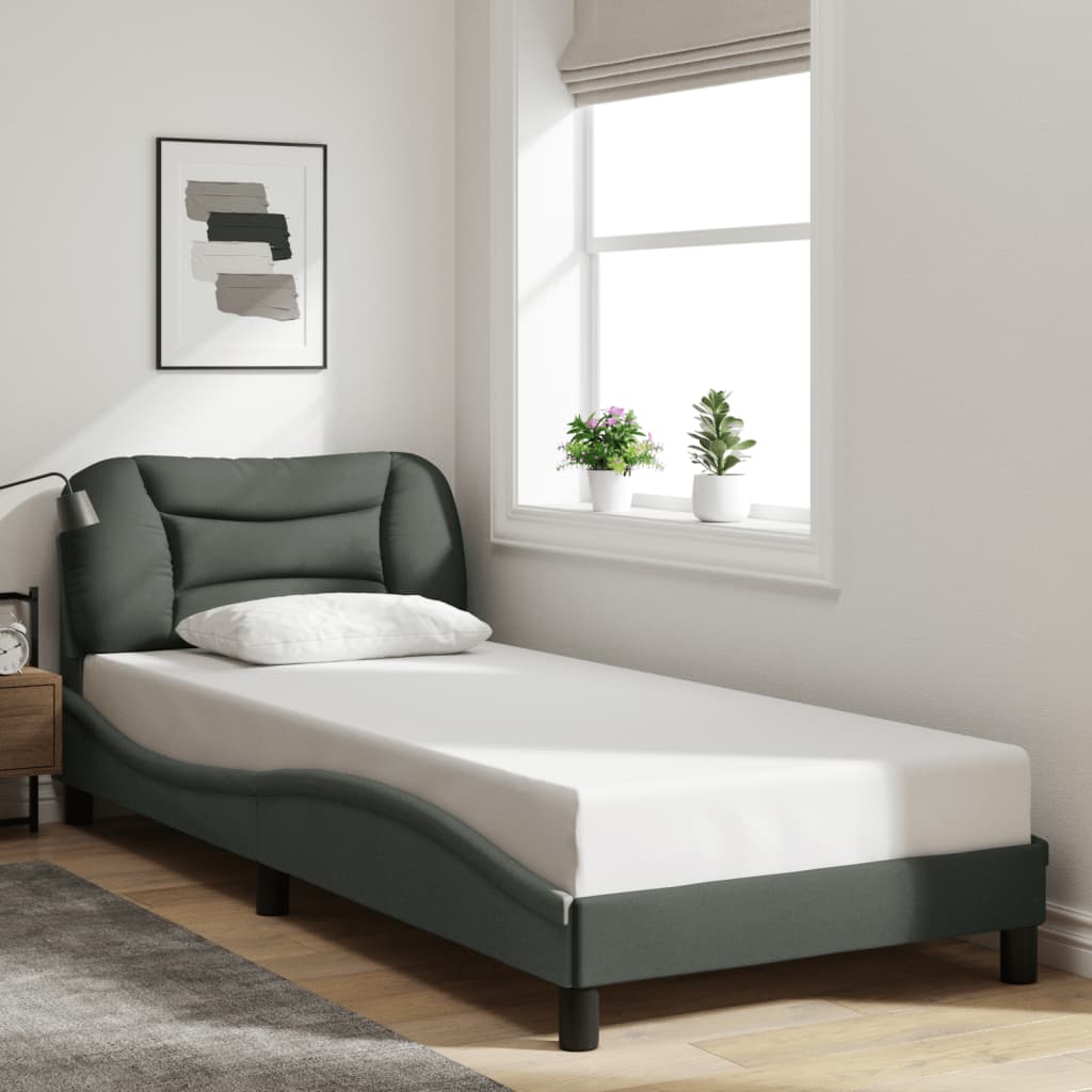 vidaXL Bedframe met LED zonder matras "Hvar" 80x200 cm stof donkergrijs grijs, foto 2