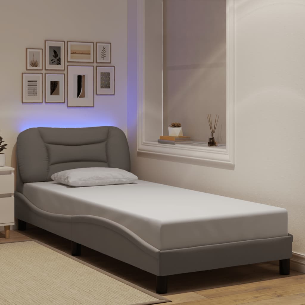 vidaXL Cadru de pat cu lumini LED, gri taupe, 80x200 cm, textil