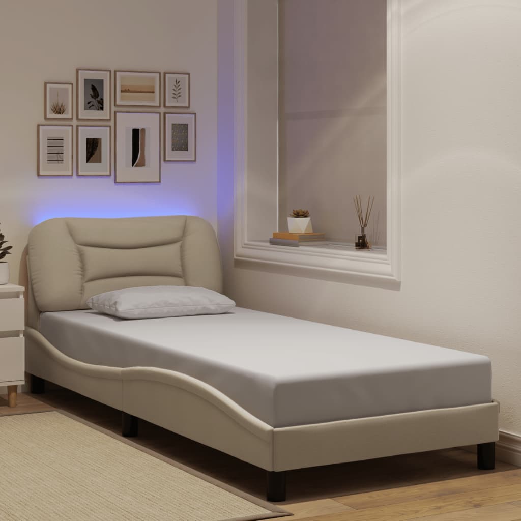 vidaXL Cadru de pat cu LED fără saltea Hvar cremă 80x200 cm țesătură