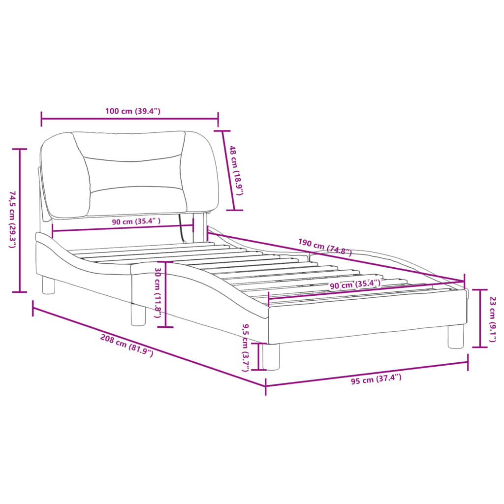 Rám postele s LED bez matrace Hvar krémový 90 x 190 cm textil - obrázek 16