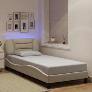 Rám postele s LED bez matrace Hvar krémový 90 x 190 cm textil - obrázek 1
