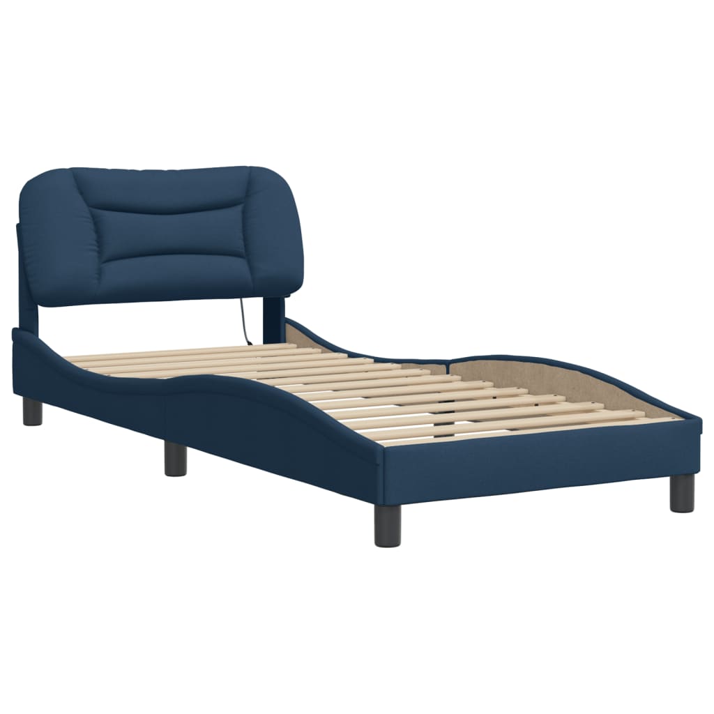 vidaXL Bedframe met LED zonder matras 90x190 cm stof blauw afbeelding