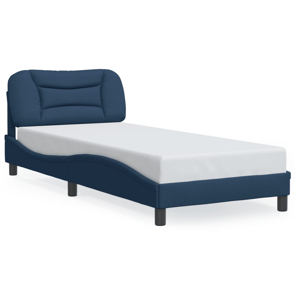 vidaXL Cadru de pat cu lumini LED, albastru, 90x190 cm, textil