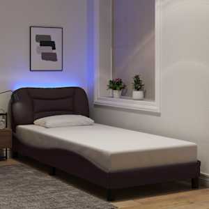 Rám postele s LED bez matrace Hvar Tmavě hnědá 90x200 cm Látka - obrázek 1