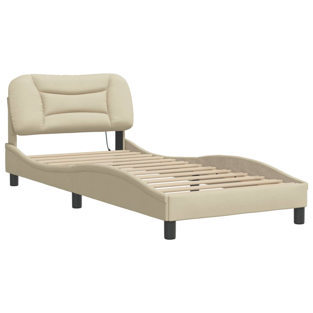 vidaXL Bedframe met LED zonder matras 90x200 cm stof crèmekleurig afbeelding