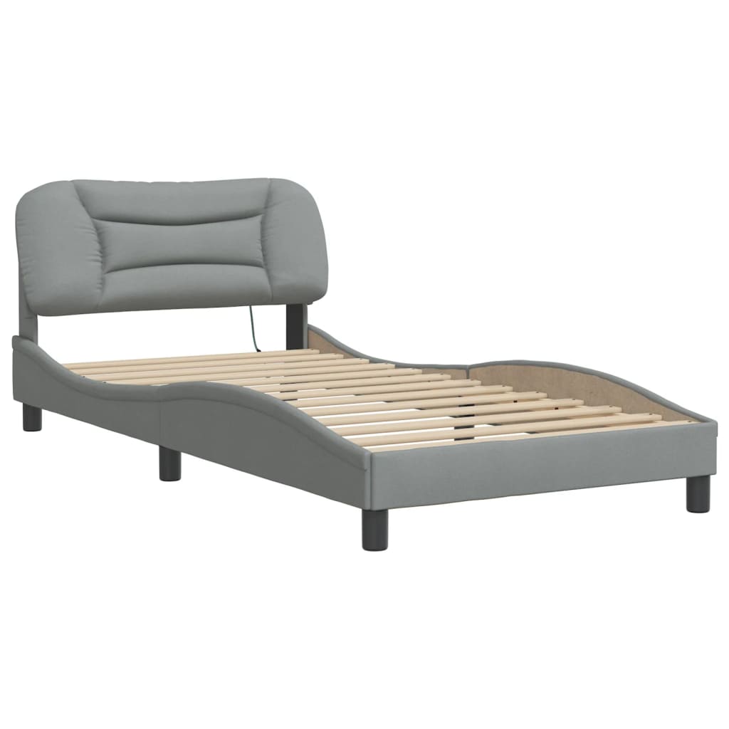vidaXL Bedframe met LED zonder matras "Hvar" stof 100x200 cm lichtgrijs grijs, foto 4