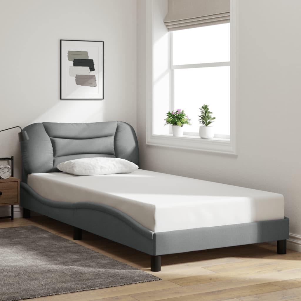 vidaXL Bedframe met LED zonder matras "Hvar" stof 100x200 cm lichtgrijs grijs, foto 2