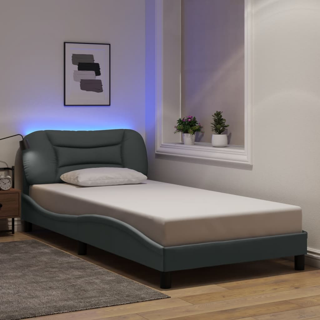 vidaXL Cadru de pat cu LED fără saltea Hvar Gri deschis 100x200 cm Material
