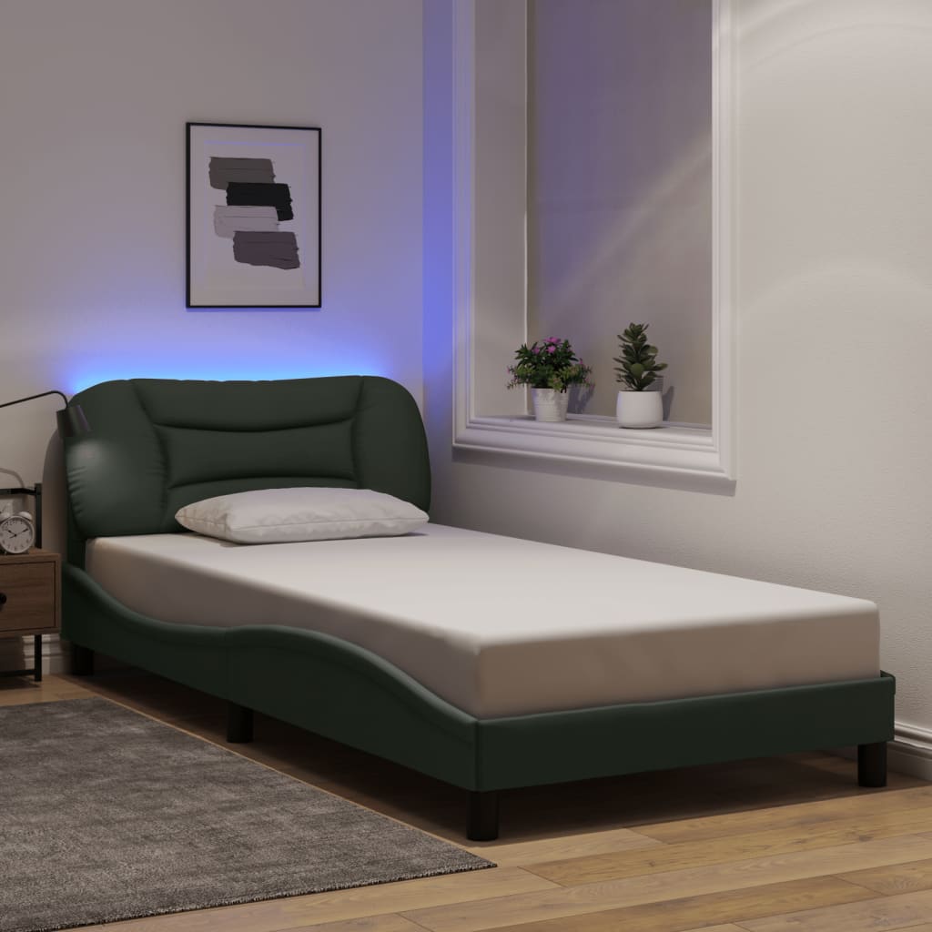 vidaXL Cadru de pat cu LED fără saltea Hvar țesătură gri închis 100x200 cm