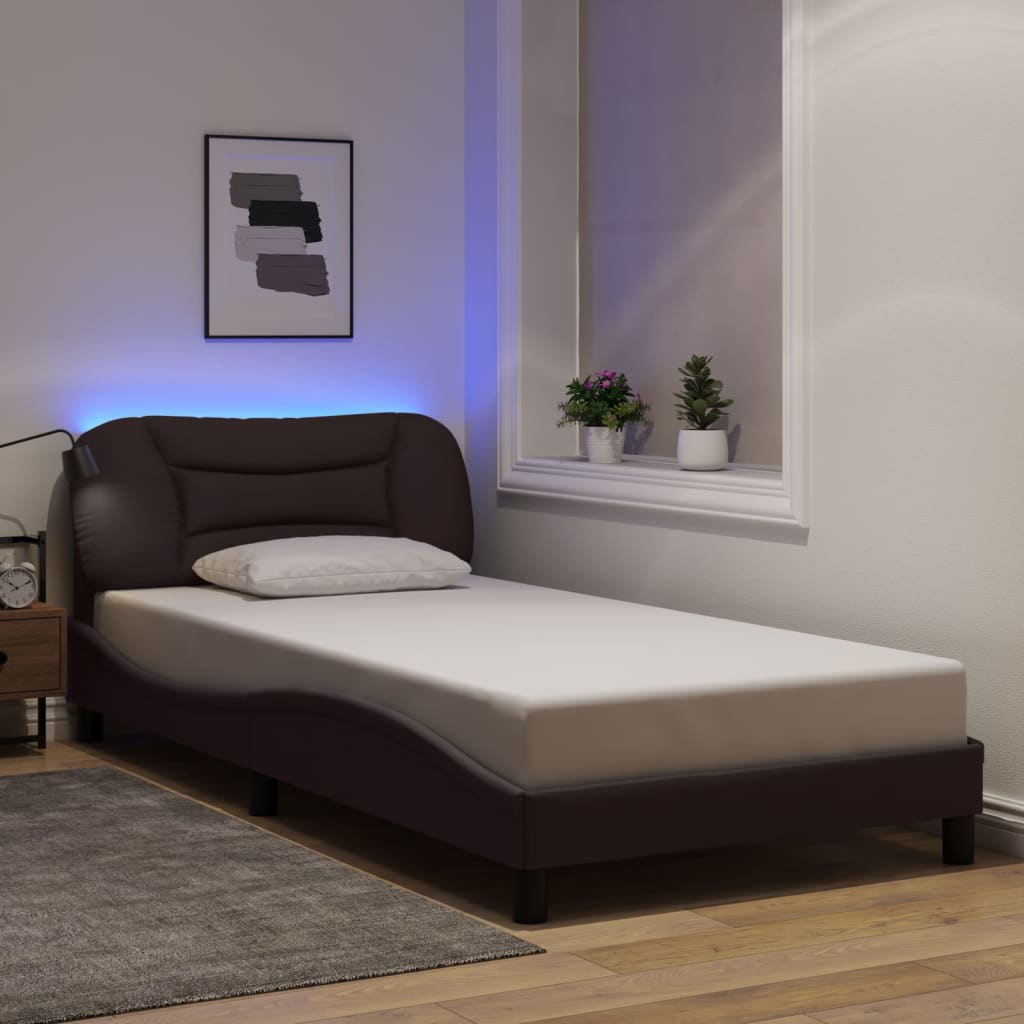 vidaXL Cadru de pat cu lumini LED, maro închis, 100x200 cm, textil