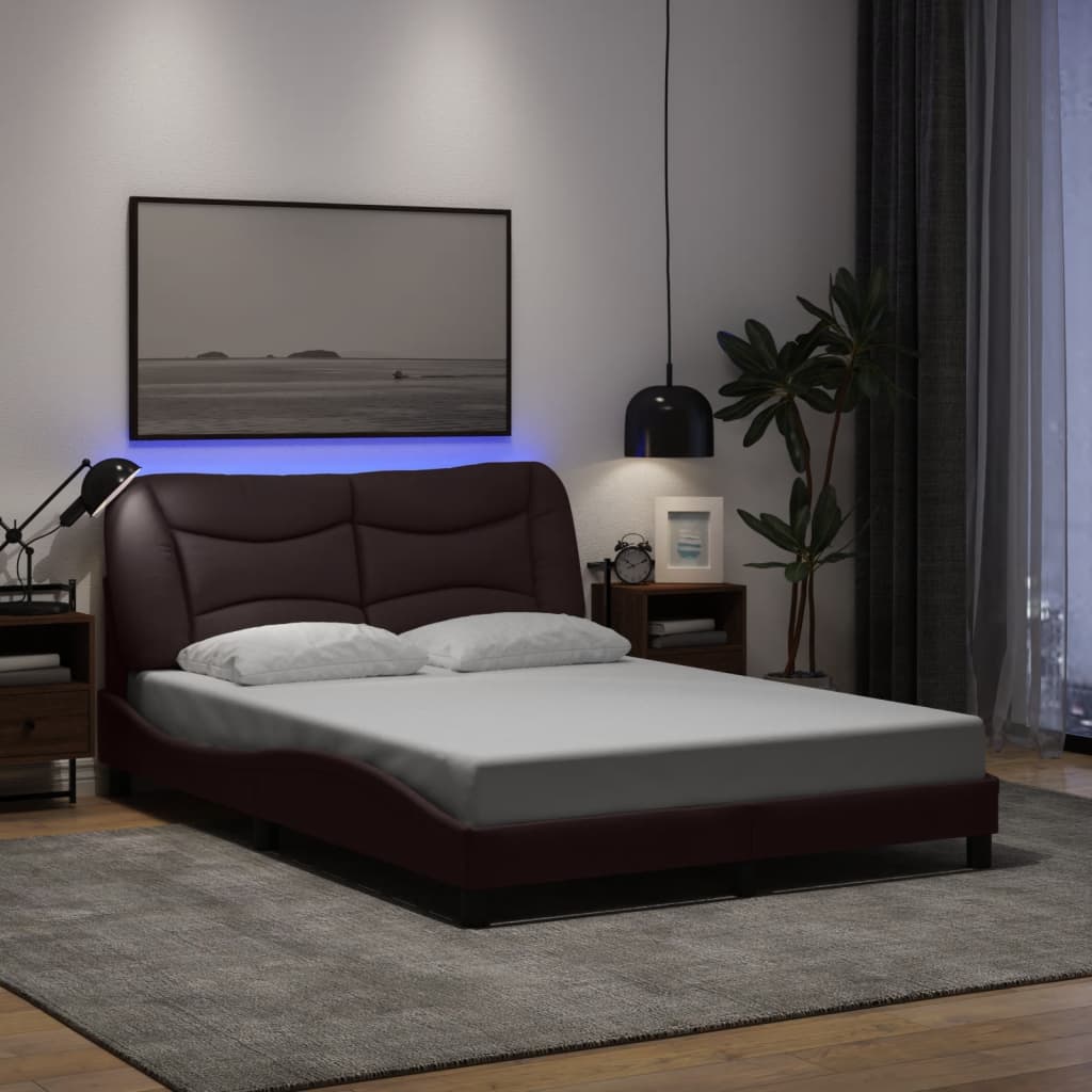 vidaXL Cadru de pat cu lumini LED, maro închis, 120x200 cm, textil