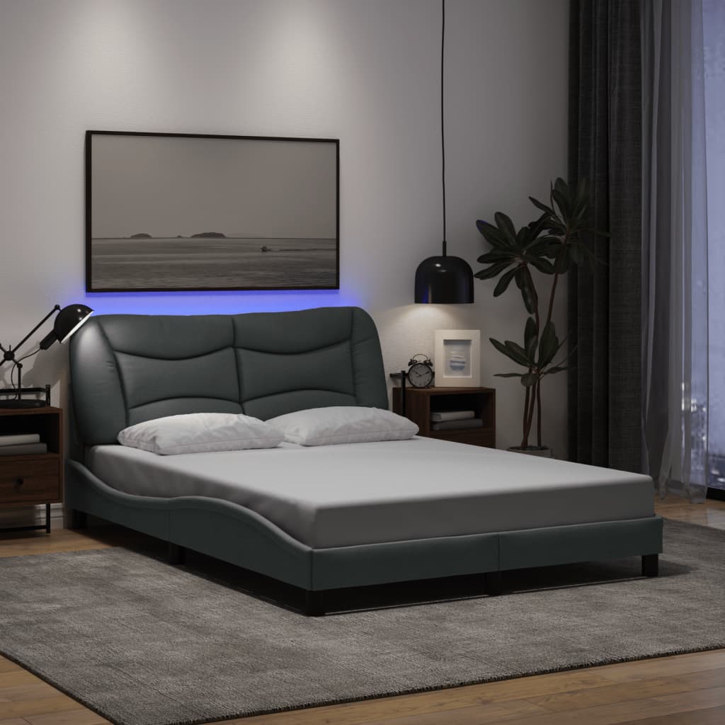 vidaXL Cadru de pat cu LED fără saltea Gri deschis 140x190 cm Material