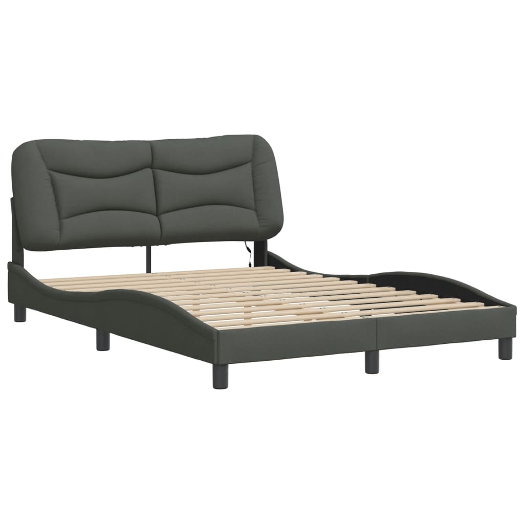 vidaXL Bedframe met LED zonder matras 140x190 cm stof donkergrijs afbeelding