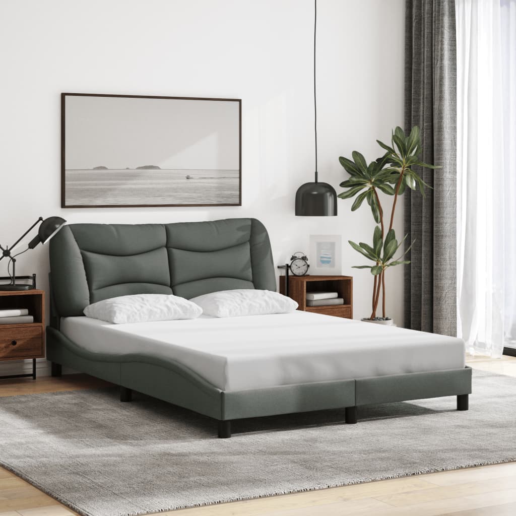 vidaXL Bedframe met LED zonder matras "Hvar" 140x190 cm stof donkergrijs grijs, foto 2