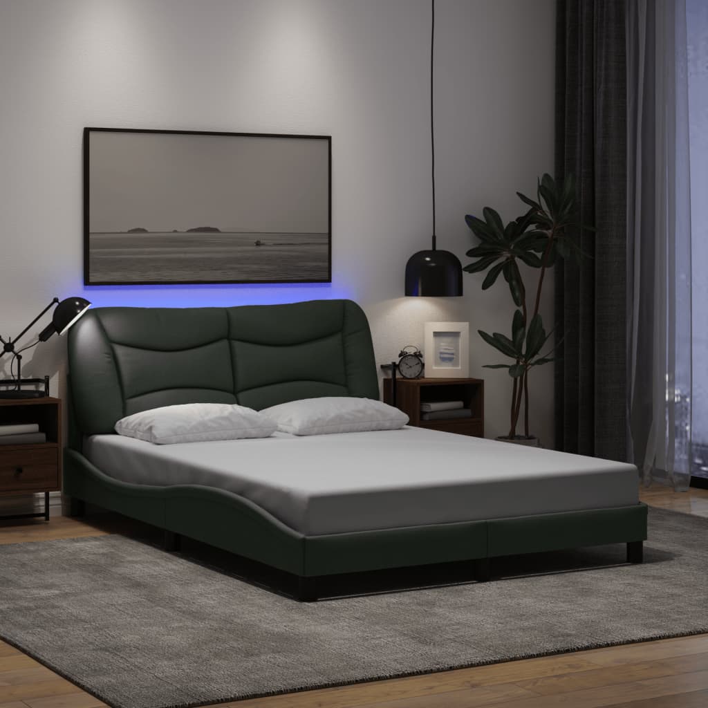 vidaXL Cadru de pat cu LED fără saltea Gri închis 140x190 cm Material