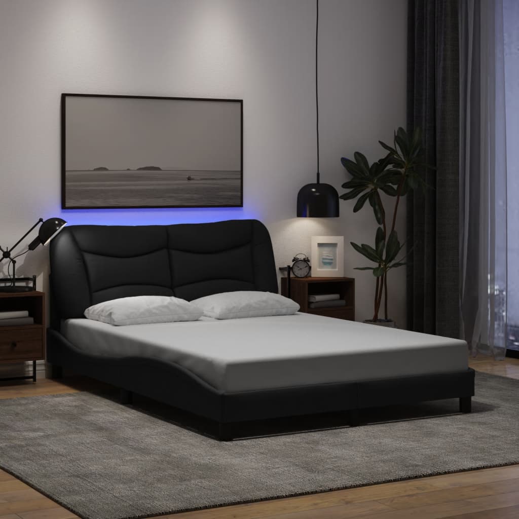 vidaXL Cadru de pat cu LED fără saltea Negru 140x190 cm Material