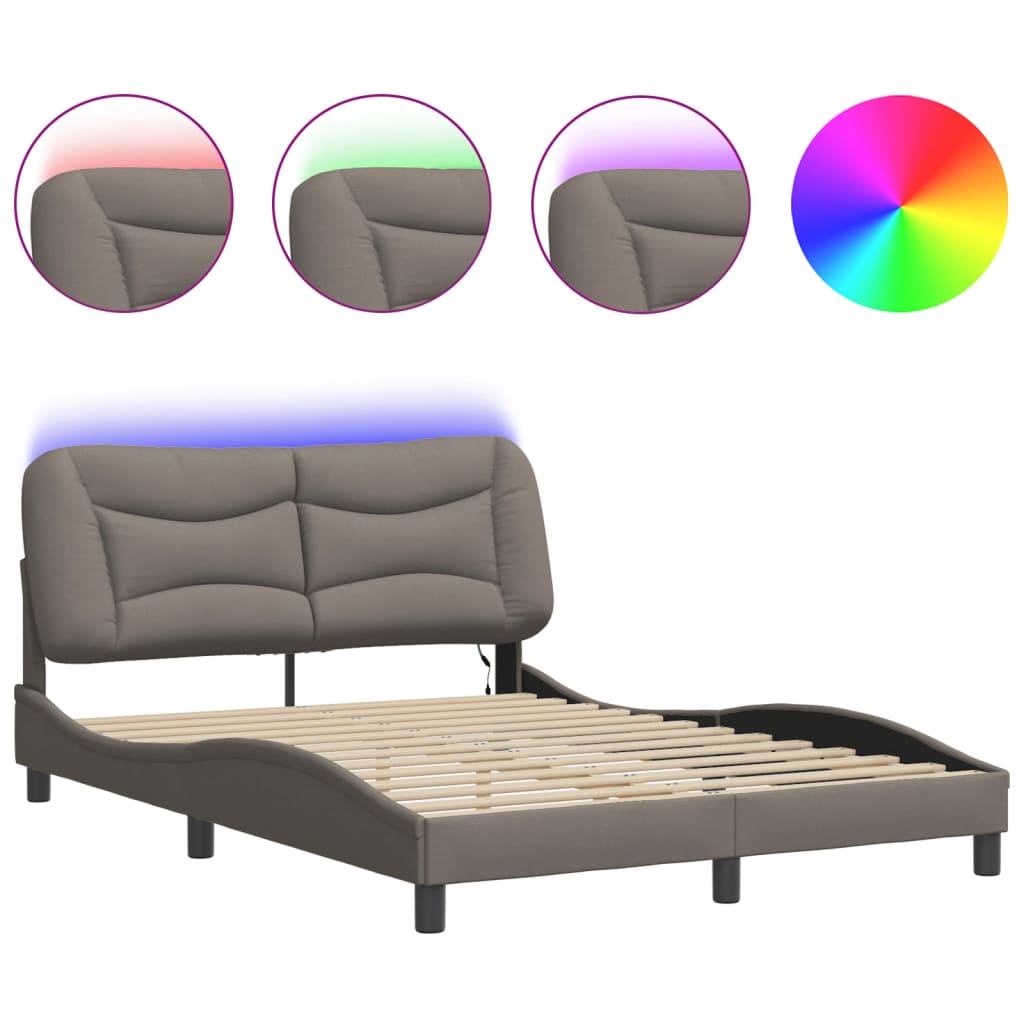 vidaXL Bedframe met LED zonder matras "Hvar" 140x190 cm stof taupe, foto 3
