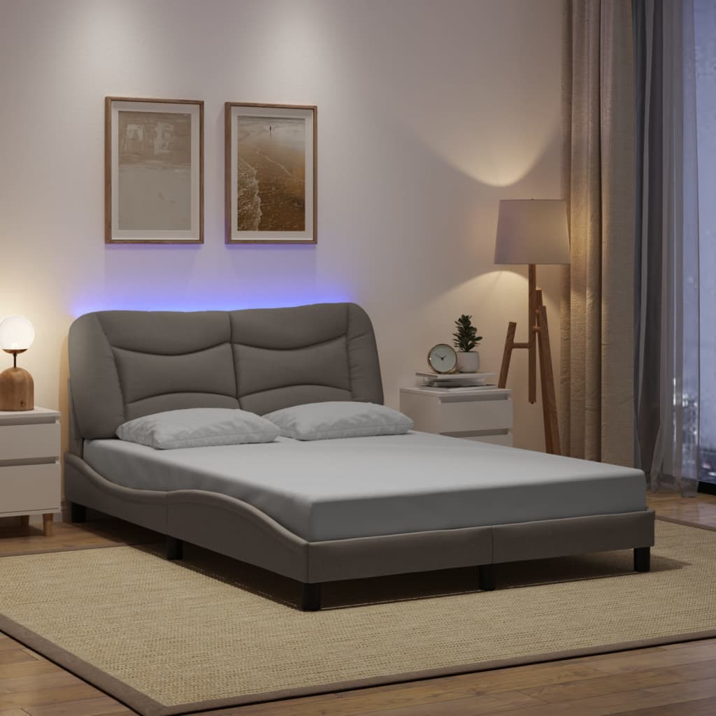 vidaXL Bettgestell mit LED Taupe 140x190 cm Stoff