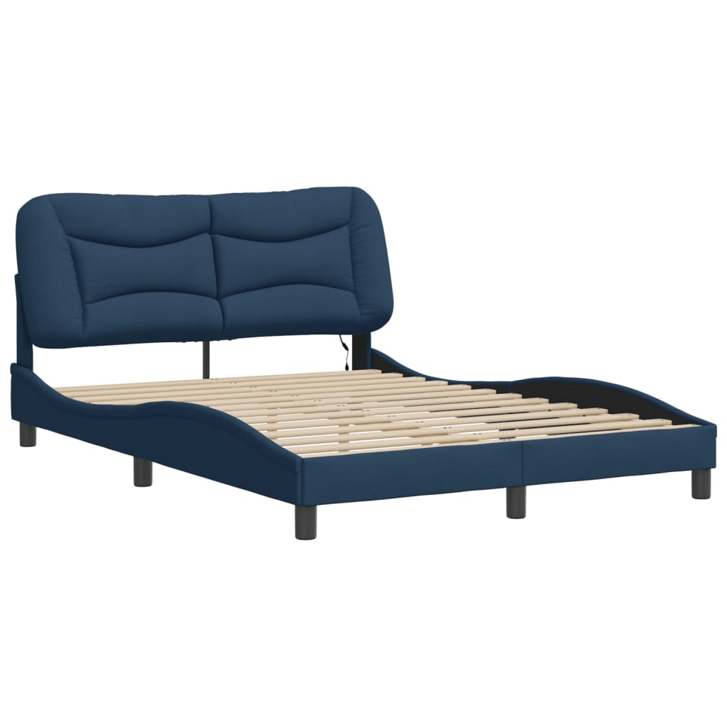 vidaXL Bedframe met LED zonder matras "Hvar" 140x190 cm stof blauw, foto 4