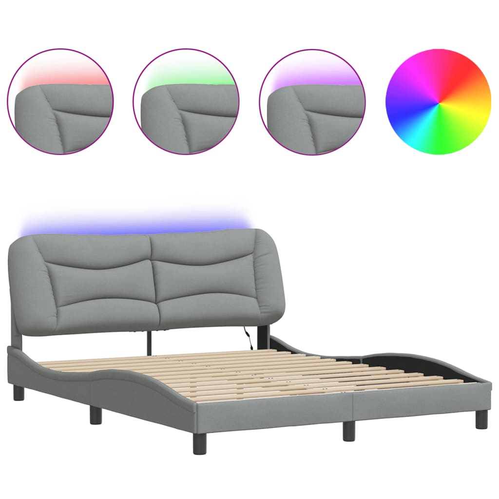 E-shop vidaXL Rám postele s LED bez matraca Hvar svetlosivá 160x200 cm látka