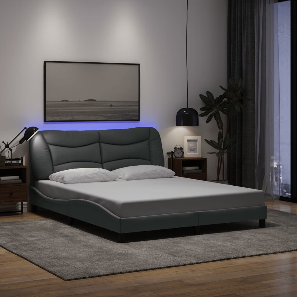 vidaXL sengeramme med LED uden madras Hvar 160x200 cm stof lysegrå
