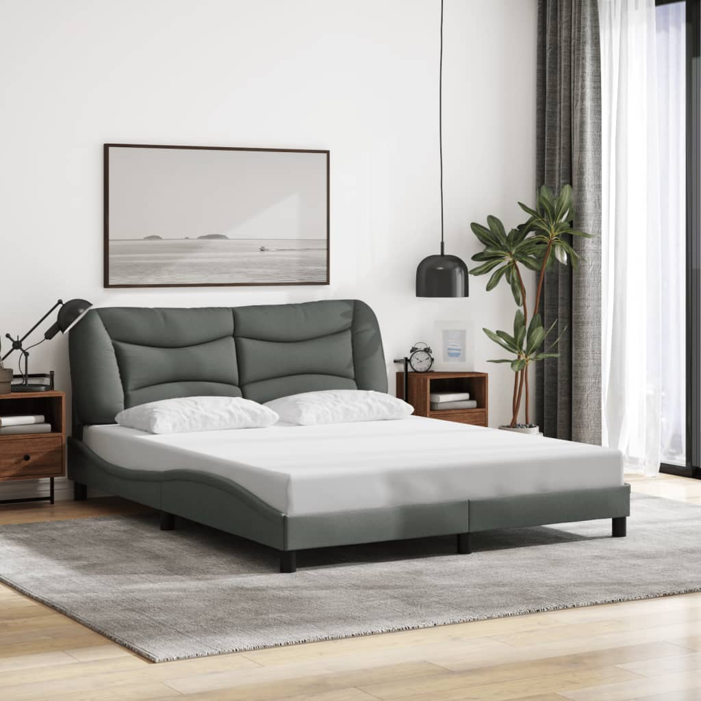 vidaXL Bedframe met LED zonder matras "Hvar" 160x200 cm stof donkergrijs grijs, foto 2