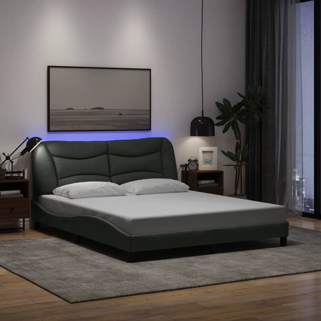 vidaXL Cadru de pat cu LED fără saltea Hvar Gri închis 160x200 cm Material
