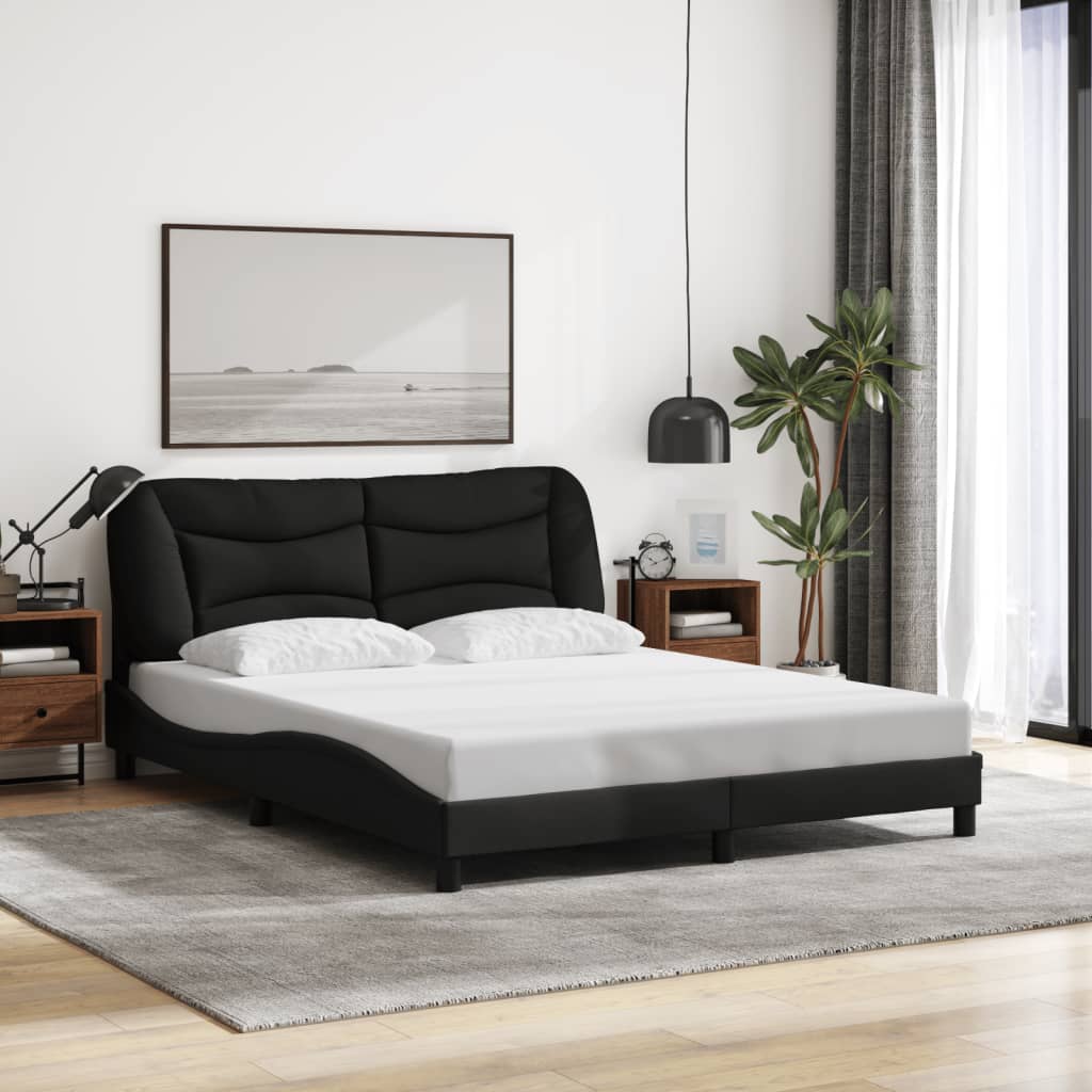 vidaXL Bedframe met LED zonder matras "Hvar" 160x200 cm stof zwart, foto 2