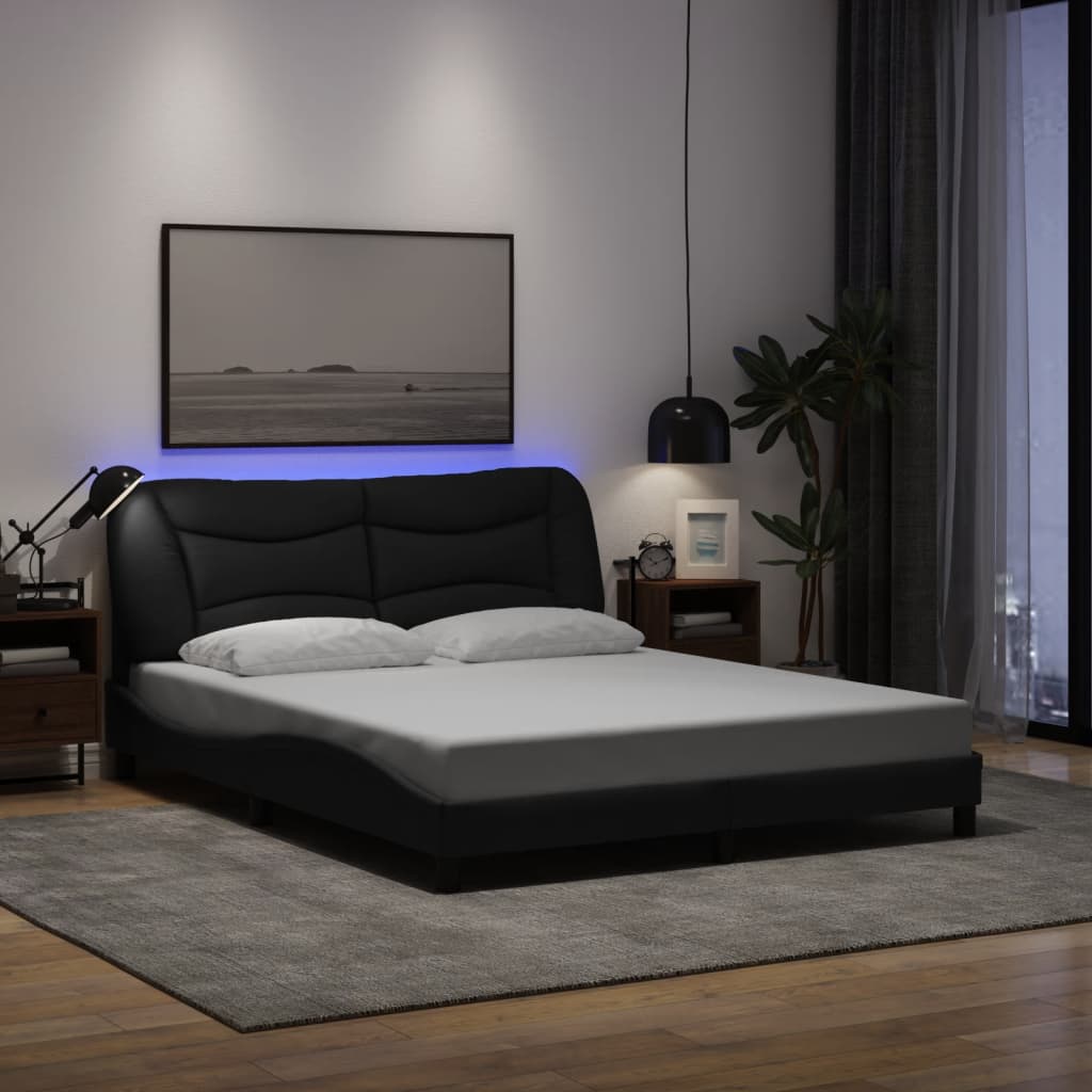 vidaXL sengeramme med LED uden madras Hvar 160x200 cm stof sort
