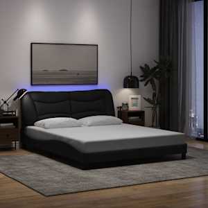 Posteljni okvir z LED brez vzmetnice Hvar črn 160x200 cm blago