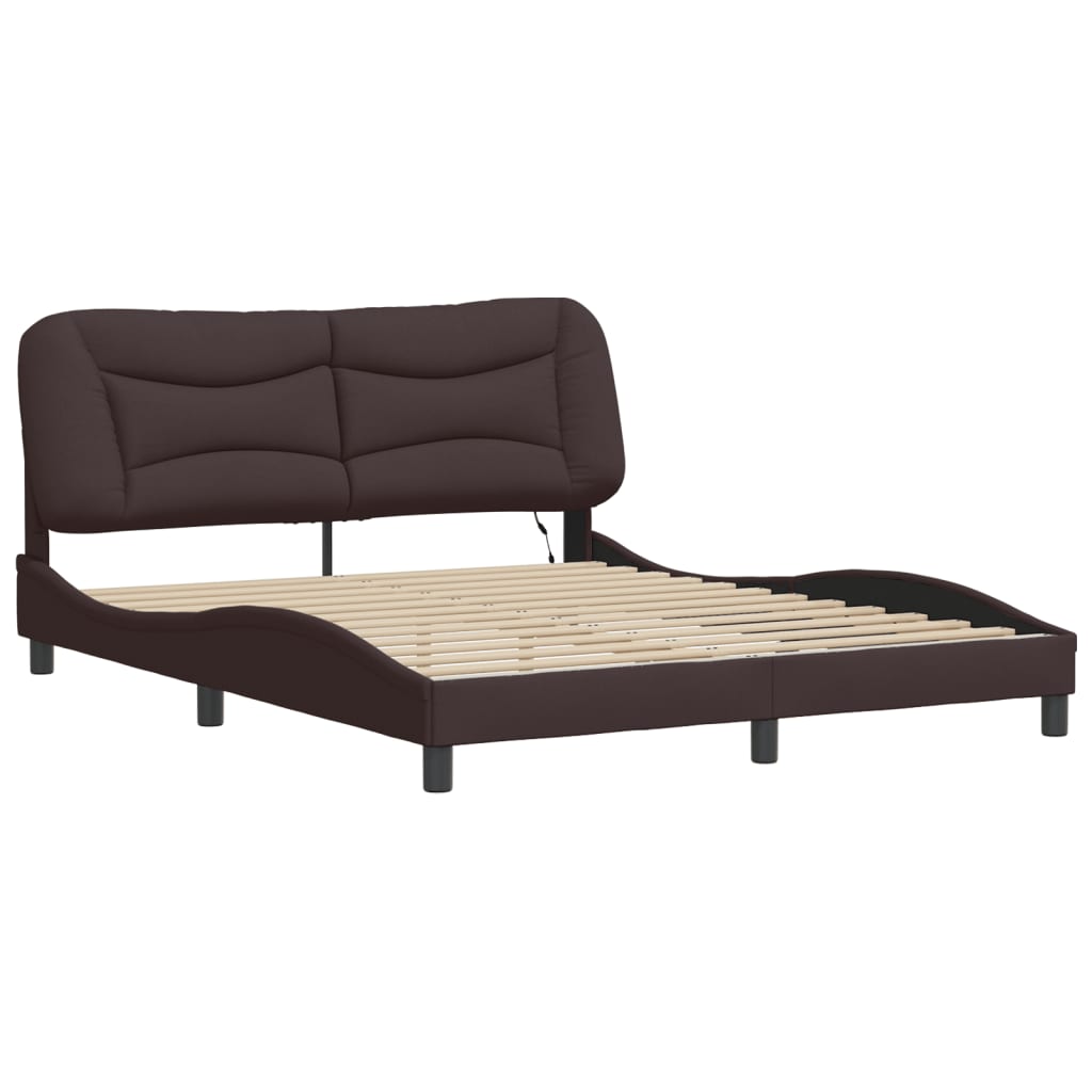 vidaXL Bedframe met LED zonder matras 160x200 cm stof donkerbruin afbeelding
