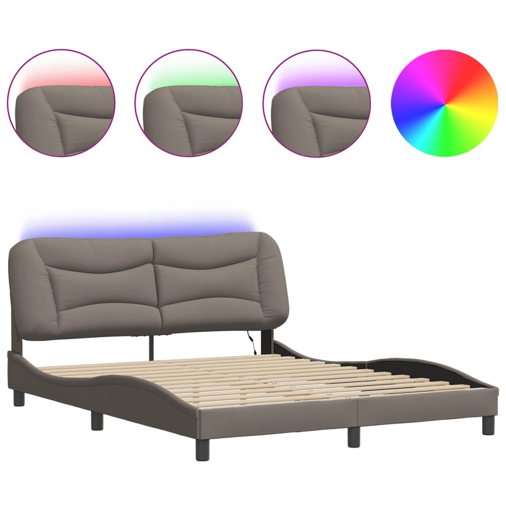 vidaXL Bedframe met LED zonder matras "Hvar" 160x200 cm stof taupe, foto 3