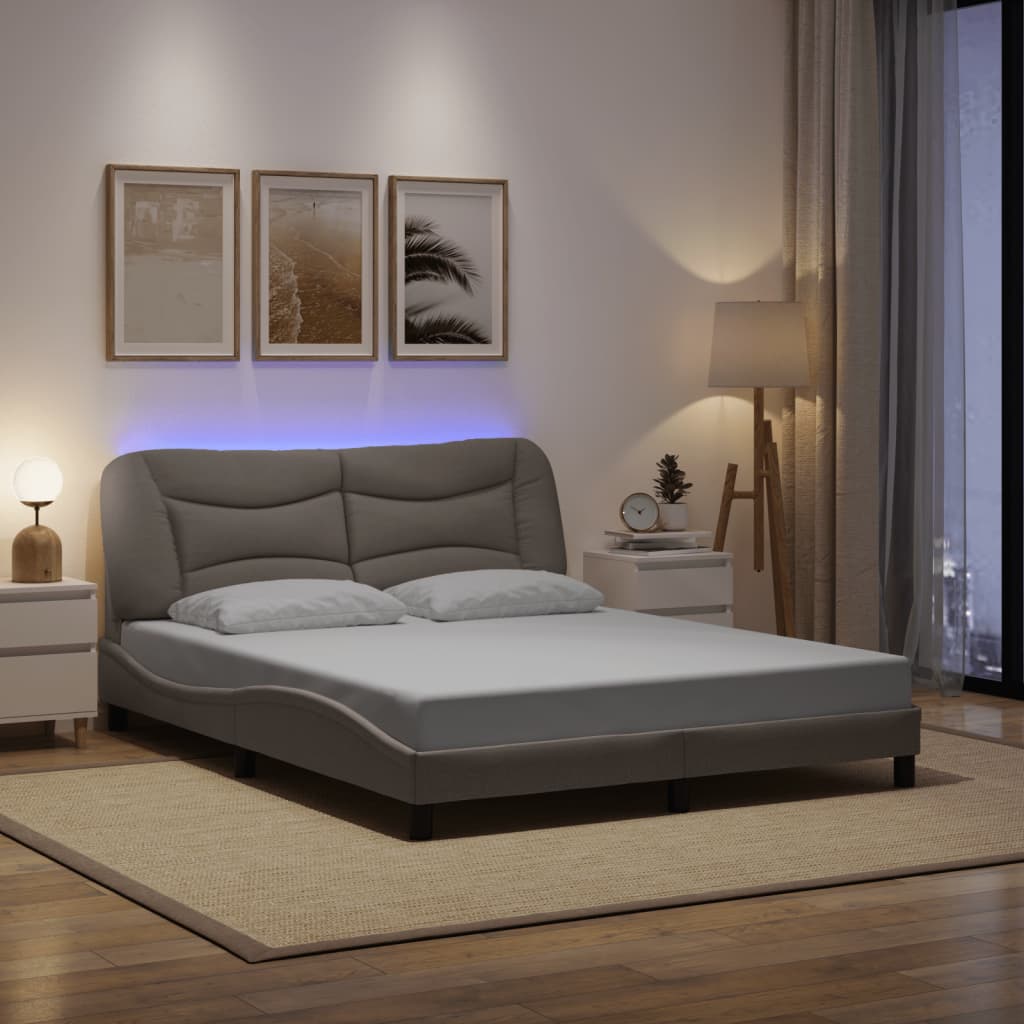 vidaXL Cadru de pat cu lumini LED, gri taupe, 160x200 cm, textil