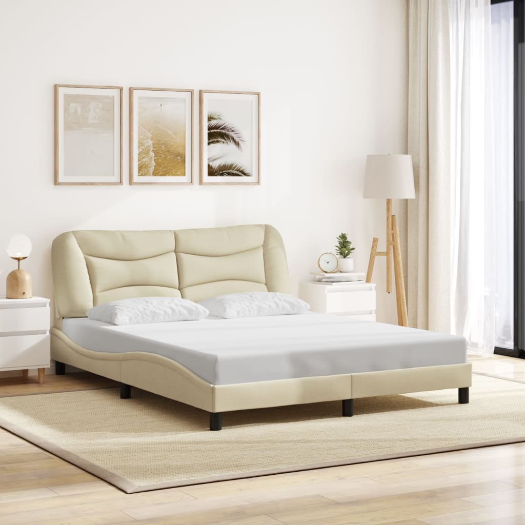 vidaXL Bedframe met LED zonder matras "Hvar" 160x200 cm stof crème, foto 2