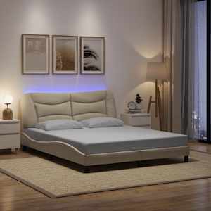 Posteljni okvir z LED brez vzmetnice Hvar krem 160x200 cm tkanina