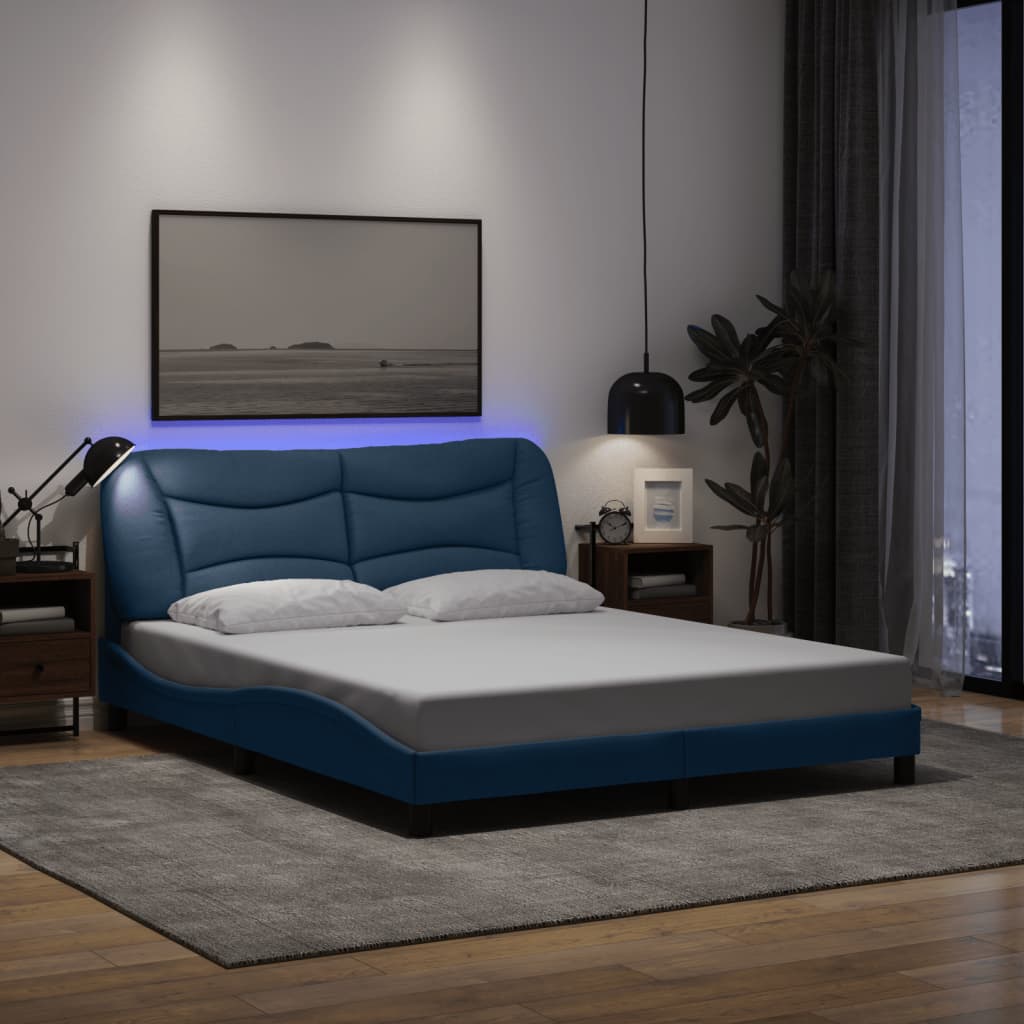 vidaXL Bedframe met LED zonder matras "Hvar" 160x200 cm stof blauw, foto 2