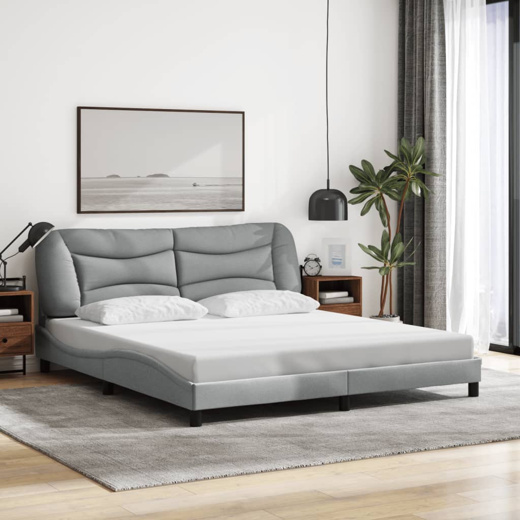 vidaXL Bedframe met LED zonder matras "Hvar" stof 180x200 cm lichtgrijs grijs, foto 2