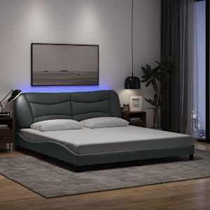 Posteljni okvir z LED brez vzmetnice Hvar svetlo siv 180x200 cm