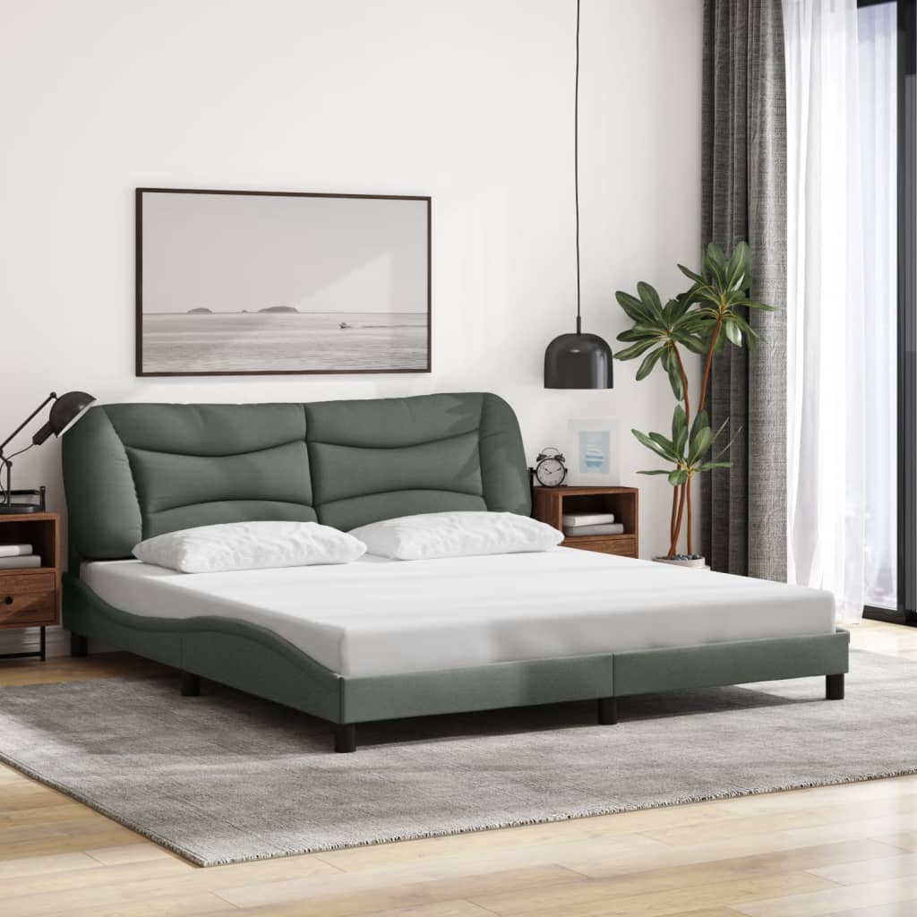 vidaXL Bedframe met LED zonder matras "Hvar" 180x200 cm stof donkergrijs grijs, foto 2