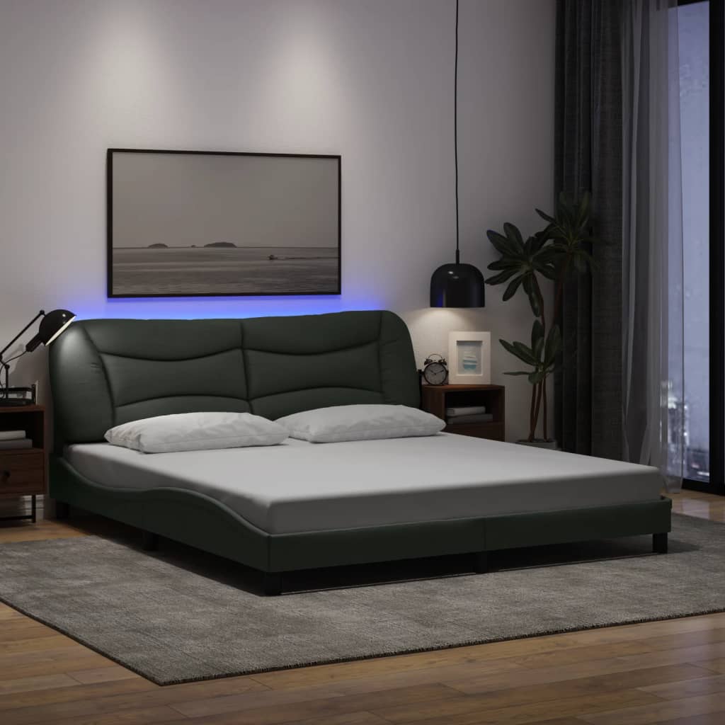 vidaXL sengeramme med LED uden madras Hvar 180x200 cm stof mørkegrå