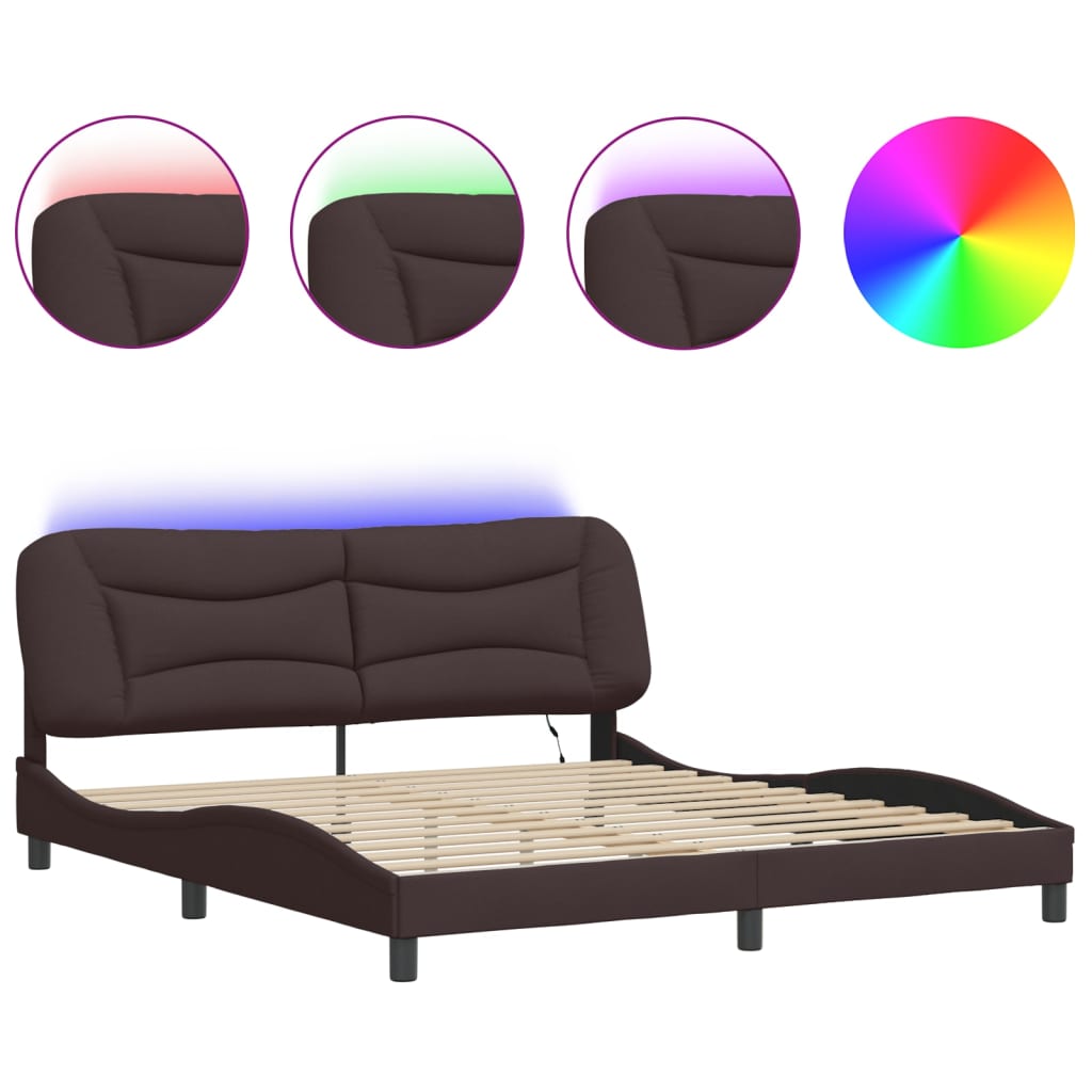 vidaXL Bedframe met LED zonder matras "Hvar" 180x200 cm stof donkerbruin bruin, foto 3