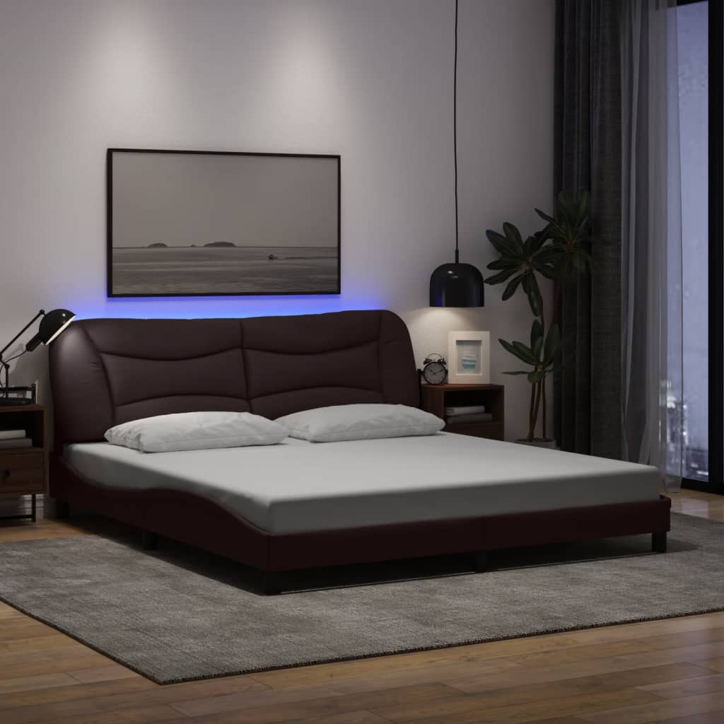 vidaXL Cadru de pat cu lumini LED, maro închis, 180x200 cm, textil