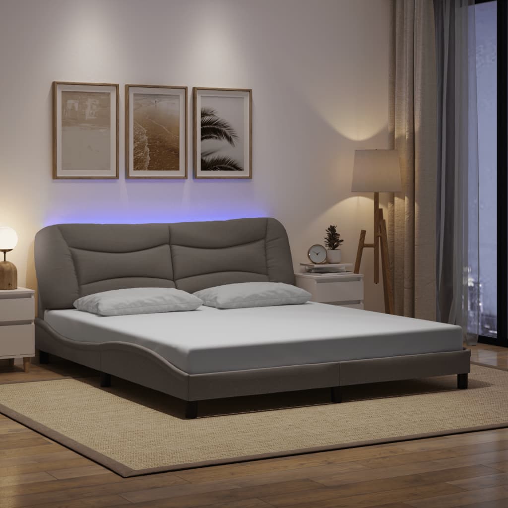 vidaXL Cadru de pat cu lumini LED, gri taupe, 180x200 cm, textil