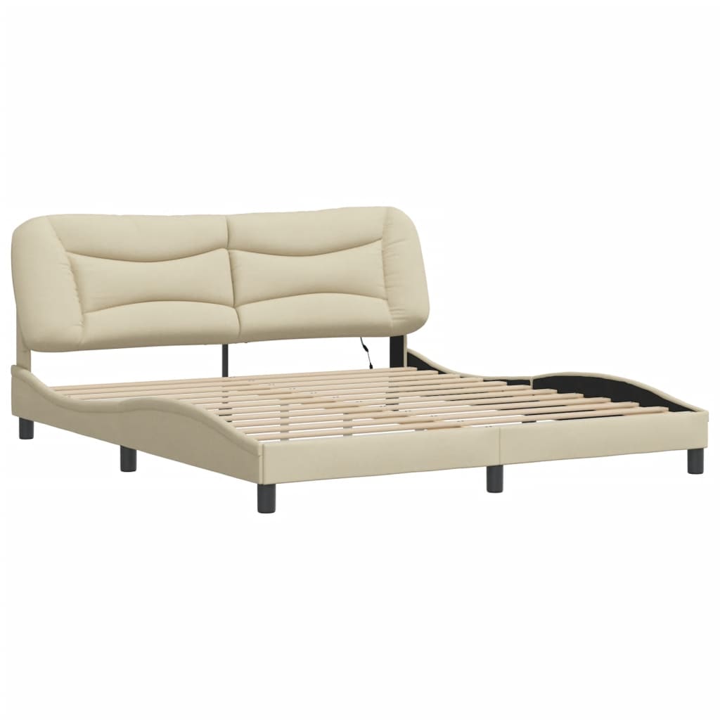 vidaXL Bedframe met LED-verlichting stof crèmekleurig 180x200 cm afbeelding