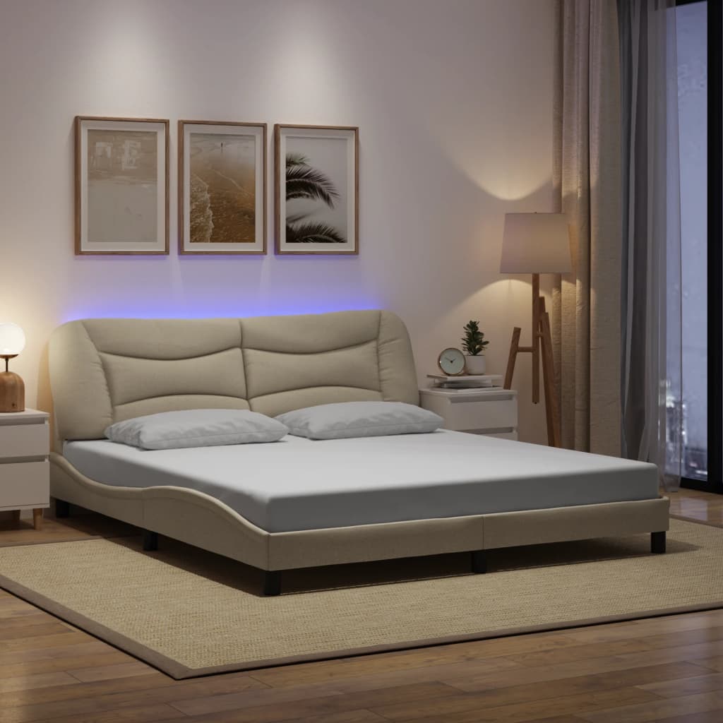 vidaXL Cadru de pat cu lumină LED, crem, 180x200 cm, textil