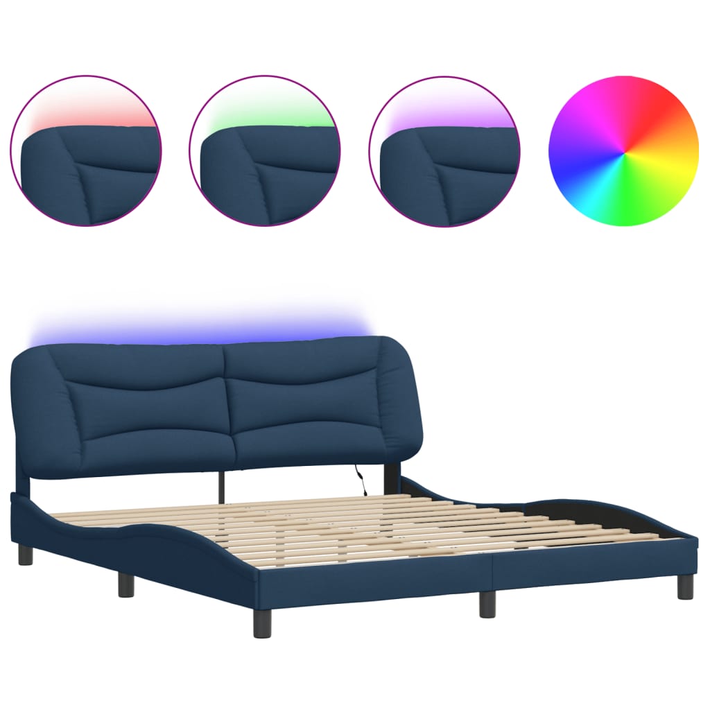 vidaXL Bedframe met LED zonder matras "Hvar" 180x200 cm stof blauw, foto 3