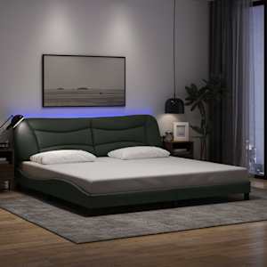 Posteljni okvir z LED brez vzmetnice Hvar temno siv 200x200 cm blago