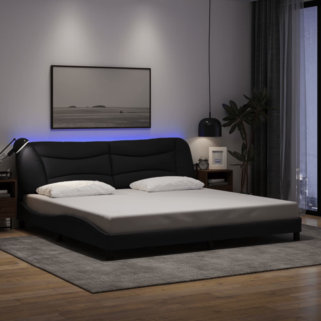 vidaXL Cadru de pat cu lumini LED, negru, 200x200 cm, textil