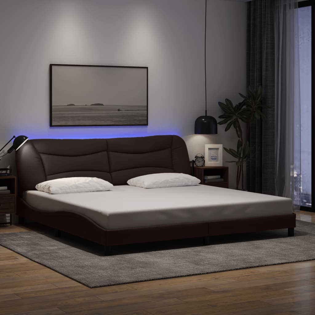 vidaXL Cadru de pat cu lumini LED, maro închis, 200x200 cm, textil