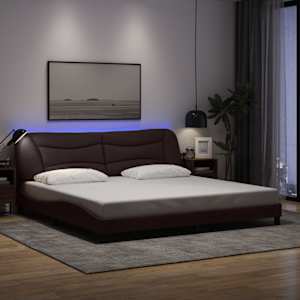 Rám postele s LED bez matrace Hvar tmavě hnědý 200 x 200 cm textil - obrázek 1